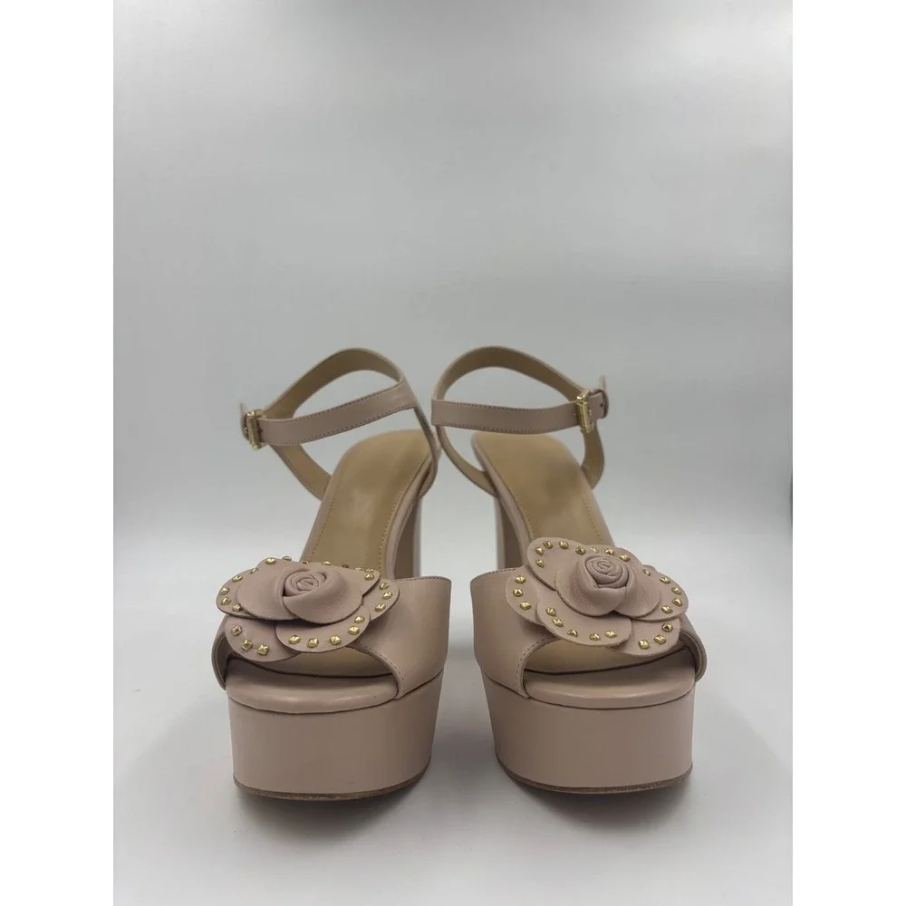 Michael Kors Blush Pink Leather Rose Studded Platform Block Heel Womens Size 9M